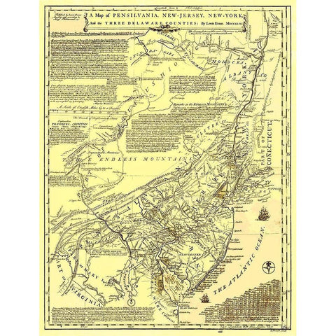 Pennsylvania New York New Jersey Delaware Counties Gold Ornate Wood Framed Art Print with Double Matting by Evans