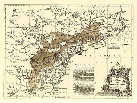 British French Settlements 1750 Black Ornate Wood Framed Art Print with Double Matting by Unknown