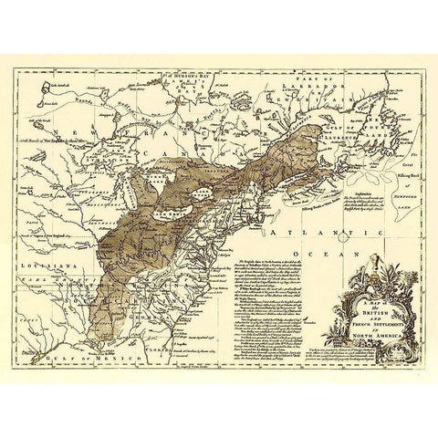 British French Settlements 1750 Black Modern Wood Framed Art Print with Double Matting by Unknown