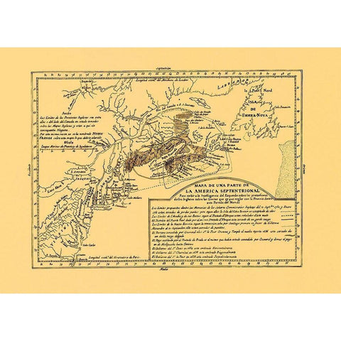 North America Septentrional - 1750 Gold Ornate Wood Framed Art Print with Double Matting by Unknown