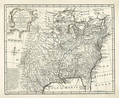 Louisiana with Florida Canada - Bowen 1750 White Modern Wood Framed Art Print with Double Matting by Bowen