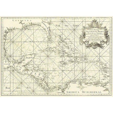 Gulf of Mexico and Islands of America 1755 White Modern Wood Framed Art Print by Unknown