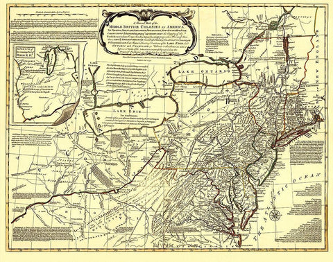Middle British Colonies in America - Evans 1771 Black Ornate Wood Framed Art Print with Double Matting by Evans
