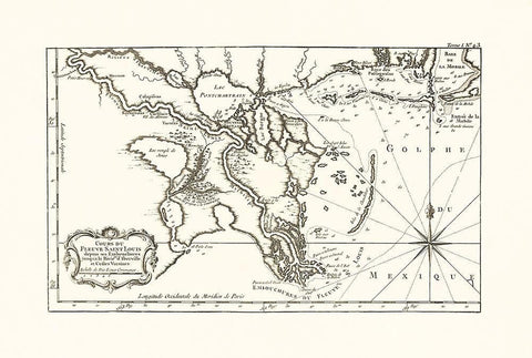 Louisiana Mississippi Alabama - 1760 Black Ornate Wood Framed Art Print with Double Matting by Unknown