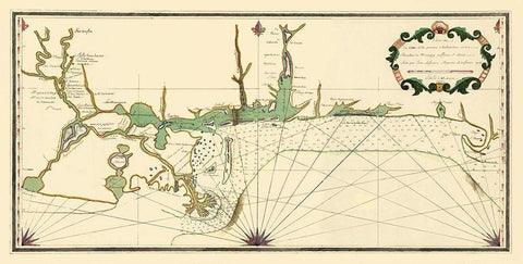 Louisiana Coast Mouth of Mississippi Black Ornate Wood Framed Art Print with Double Matting by Lefargue