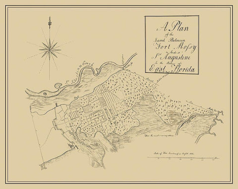 Plan Fort Mossy St Augustine Florida - Roworth Black Ornate Wood Framed Art Print with Double Matting by Roworth