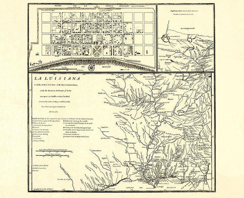 Louisiana with New Orleans - Madrid 1762 Black Ornate Wood Framed Art Print with Double Matting by Madrid
