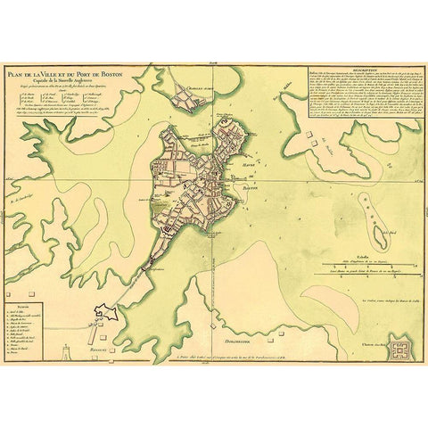 City Plan Port of Boston - Bellin 1735 Black Modern Wood Framed Art Print with Double Matting by Bellin