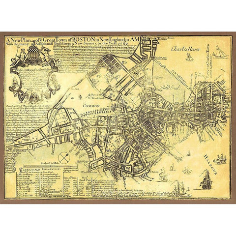 Boston in New England in America - Price 1769 Gold Ornate Wood Framed Art Print with Double Matting by Price
