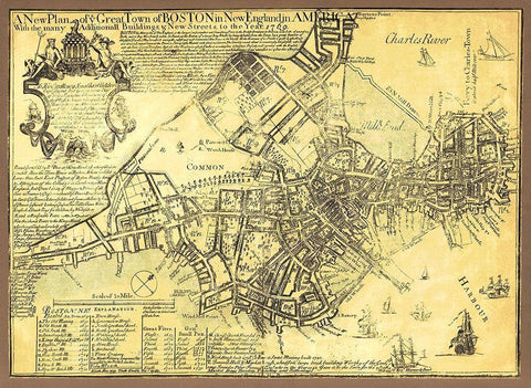 Boston in New England in America - Price 1769 Black Ornate Wood Framed Art Print with Double Matting by Price