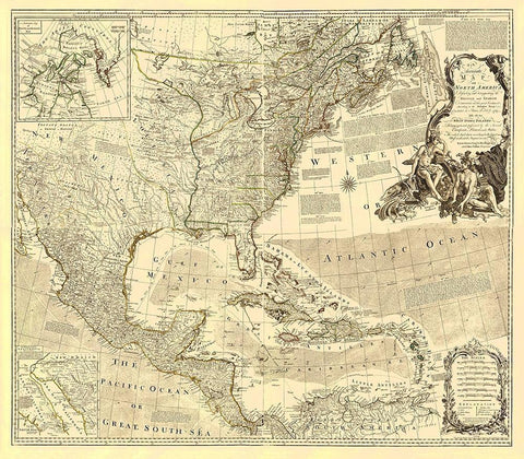 North America with British and Spanish Dominions Black Ornate Wood Framed Art Print with Double Matting by Unknown