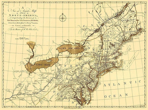 North America with New England - Gibson 1771 White Modern Wood Framed Art Print with Double Matting by Gibson