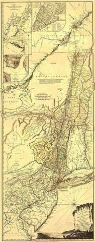 Provinces of New York New Jersey - Pownall 1776 Black Ornate Wood Framed Art Print with Double Matting by Pownall