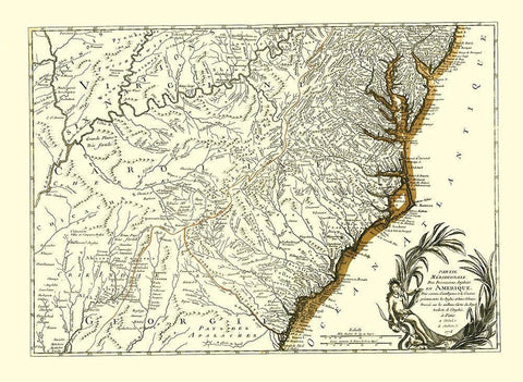 Southern Part of English Possessions - Michel 1778 Black Ornate Wood Framed Art Print with Double Matting by Michel