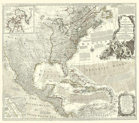 North America with Indian Islands Black Ornate Wood Framed Art Print with Double Matting by Delarochette