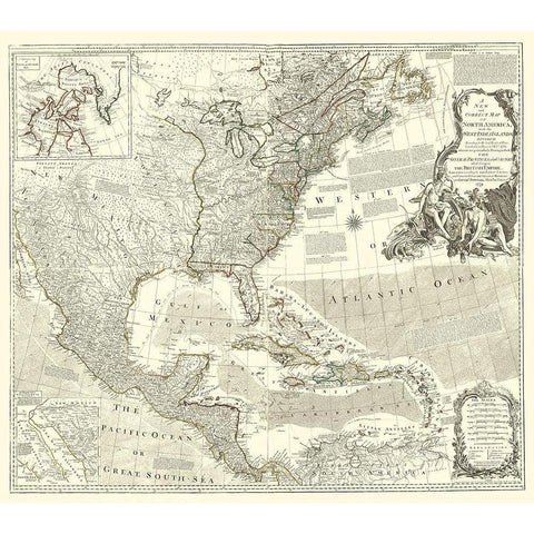 North America with Indian Islands Black Modern Wood Framed Art Print with Double Matting by Delarochette
