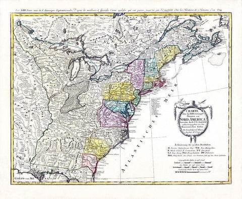 Chart United States North America - Homann 1784 White Modern Wood Framed Art Print with Double Matting by Homann