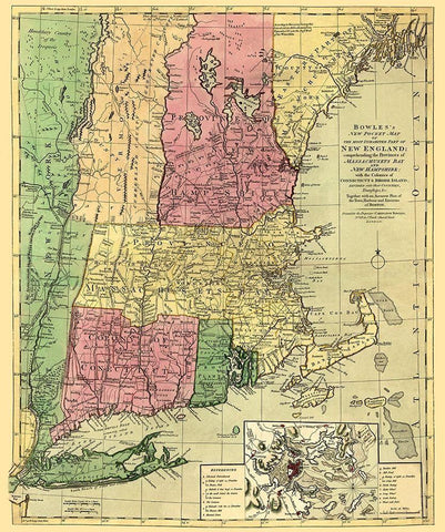 Inhabited Part of New England - Bowles 1780 Black Ornate Wood Framed Art Print with Double Matting by Bowles