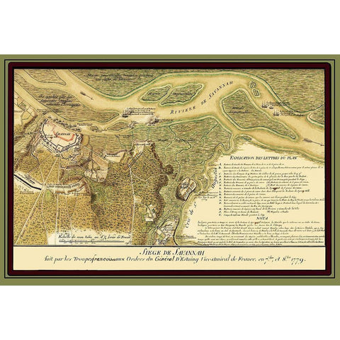 Savannah Georgia Siege - Ozanne 1779 Gold Ornate Wood Framed Art Print with Double Matting by Ozanne