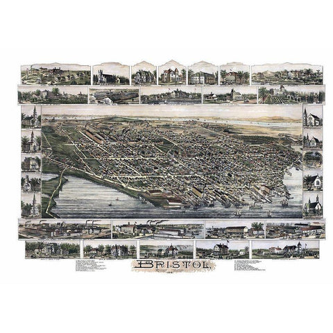 Bristol Rhode Island - Bailey 1891 Black Modern Wood Framed Art Print with Double Matting by Bailey