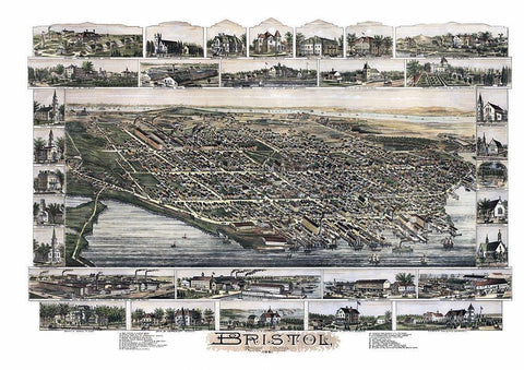 Bristol Rhode Island - Bailey 1891 Black Ornate Wood Framed Art Print with Double Matting by Bailey