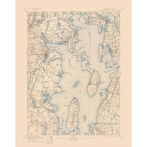 Narragansett Rhode Island Quad - USGS 1992 Gold Ornate Wood Framed Art Print with Double Matting by USGS