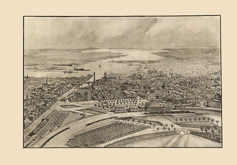 Providence Rhode Island - Mason 1896 Black Ornate Wood Framed Art Print with Double Matting by Mason