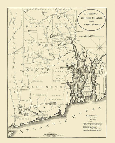 Rhode Island - Reid 1796 Black Ornate Wood Framed Art Print with Double Matting by Reid
