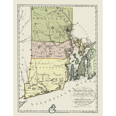 Rhode Island - Bohn 1797 Black Modern Wood Framed Art Print with Double Matting by Bohn