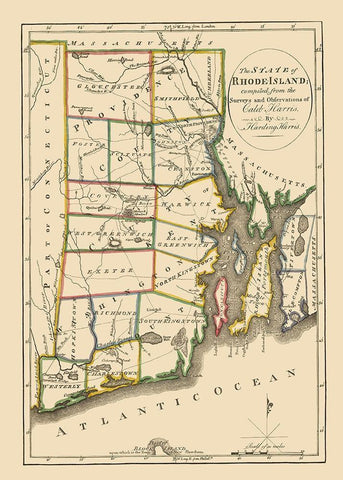 Rhode Island - Carey 1814 Black Ornate Wood Framed Art Print with Double Matting by Carey