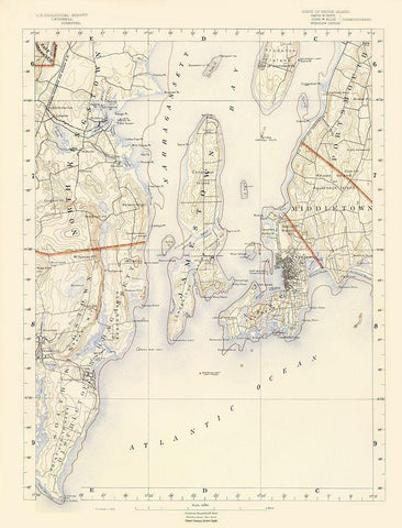 Rhode Island 7 of 10 Sheet - USGS 1891 Black Ornate Wood Framed Art Print with Double Matting by USGS