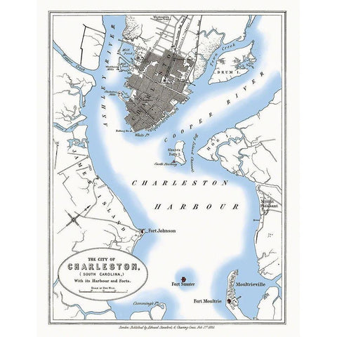 Charleston South Carolina - Stanford 1861 White Modern Wood Framed Art Print by Stanford