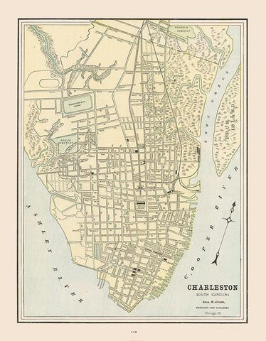 Charleston South Carolina - Cram 1892 Black Ornate Wood Framed Art Print with Double Matting by Cram