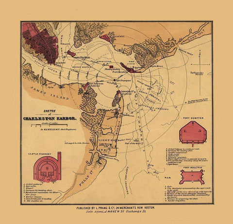 Charles Town South Carolina - Williams 1860 Black Ornate Wood Framed Art Print with Double Matting by Williams