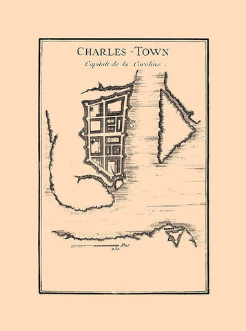 Charles Town South Carolina -1780 Black Ornate Wood Framed Art Print with Double Matting by Unknown