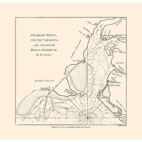 Charles Town South Carolina - Cowley 1780 Black Modern Wood Framed Art Print with Double Matting by Cowley