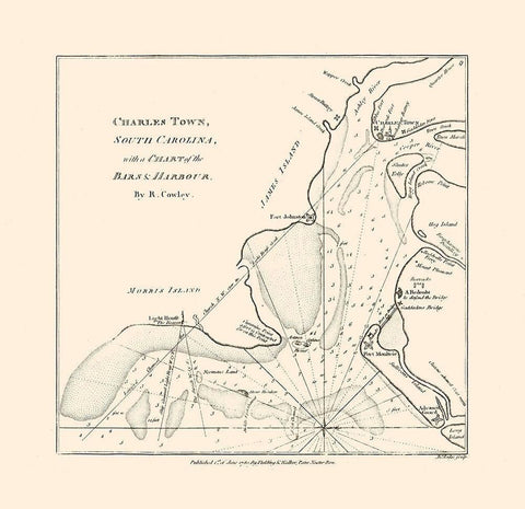 Charles Town South Carolina - Cowley 1780 Black Ornate Wood Framed Art Print with Double Matting by Cowley