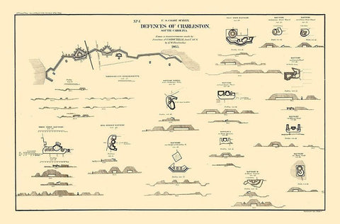 Charleston Coastal Defences - Willenbucher 1865 Black Ornate Wood Framed Art Print with Double Matting by Willenbucher