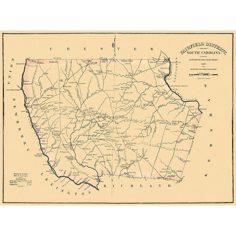 Fairfield South Carolina Landowner - Mills 1825 White Modern Wood Framed Art Print by Mills