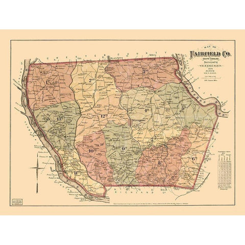 Fairfield County South Carolina - Elkin 1876 White Modern Wood Framed Art Print by Elkin