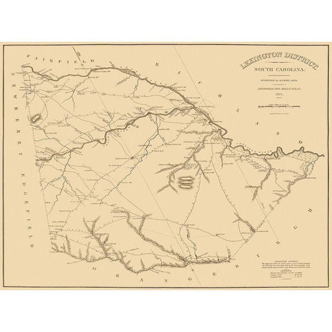 Lexington South Carolina Landowner - Mills 1825 Gold Ornate Wood Framed Art Print with Double Matting by Mills