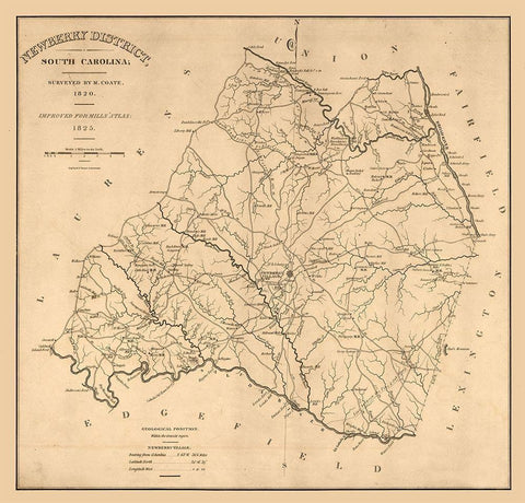 Newberry South Carolina - Coate 1825 Black Ornate Wood Framed Art Print with Double Matting by Coate