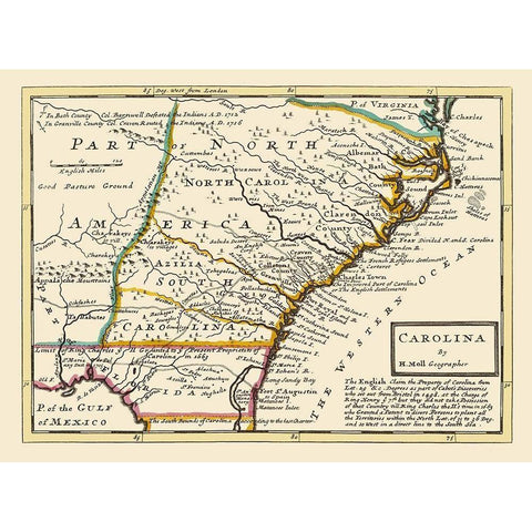 Carolinas - Bowles 1736 Gold Ornate Wood Framed Art Print with Double Matting by Bowles