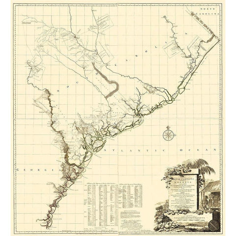 South Carolina, Part of Georgia - Jefferys 1757 Black Modern Wood Framed Art Print with Double Matting by Jefferys