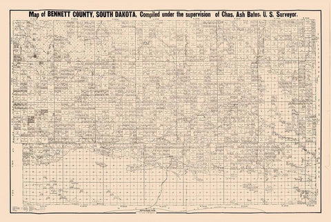 Bennett County South Dakota - Bates 1910 Black Ornate Wood Framed Art Print with Double Matting by Bates