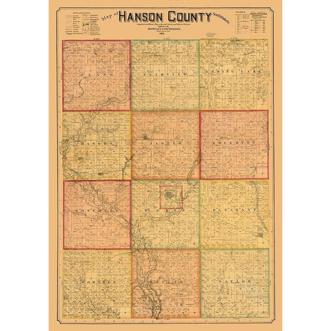 Hanson County South Dakota - Peterson 1893 Gold Ornate Wood Framed Art Print with Double Matting by Peterson