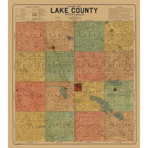 Lake County South Dakota - Peterson 1899 Gold Ornate Wood Framed Art Print with Double Matting by Peterson