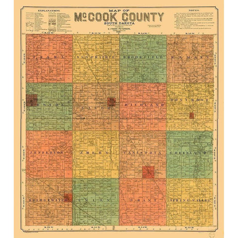 McCook County South Dakota - Peterson 1900 Black Modern Wood Framed Art Print with Double Matting by Peterson