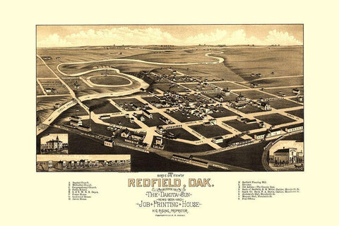 Redfield South Dakota - Rising 1883 Black Ornate Wood Framed Art Print with Double Matting by Rising