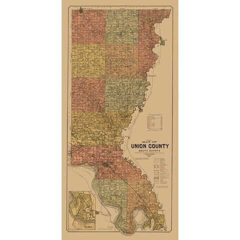Union County South Dakota - Peterson 1892 Gold Ornate Wood Framed Art Print with Double Matting by Peterson